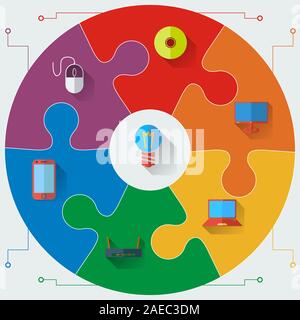 Infografiken Berichtsvorlagen in einem kreisförmigen puzzle Elementen. Vector Illustration. Stock Vektor