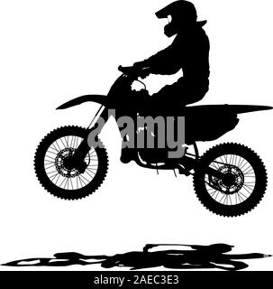 Schwarze Silhouetten Motocross Fahrer auf einem Motorrad. Vektorgrafiken. Stock Vektor