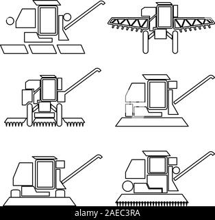 Sammlung Flachbild-Symbole mit langen Schatten. Landwirtschaftliche Fahrzeuge Ernte Symbole kombinieren. Vector Illustration. Stock Vektor