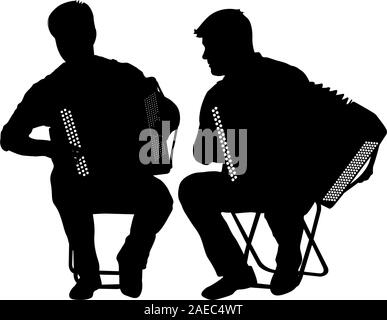 Silhouette von zwei Musikern Bayan auf weißem Hintergrund, Vector Illustration. Stock Vektor