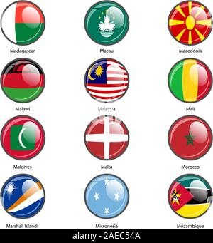 Das Symbol Kreis Flaggen der Welt souveräner Staaten. Vector Illustration. Stock Vektor