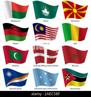 Satz Flaggen der Welt souveräner Staaten. Vector Illustration. Satz Nummer 10. Exakte Farben. Einfache Änderungen. Stock Vektor