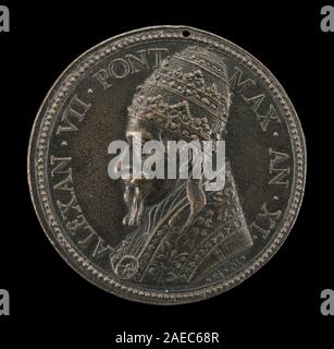 Medaille mit Alexander VII. (Fabio Chigi, 1599–1667), Papst 1655, Vorderseite von Gasparo Morone Mola, 1665, Porträt, Gesichtszüge, päpstliche Kleidung, und Angaben zur Beschriftung. Stockfoto