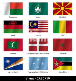 Satz Flaggen der Welt souveräner Staaten. Vector Illustration. Satz Nummer 10. Exakte Farben. Einfache Änderungen. Stock Vektor