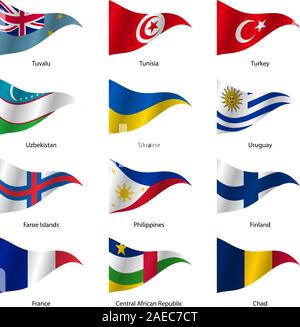 Satz Flaggen der Welt souveräner Staaten dreieckig geformt. Vector Illustration. Stock Vektor