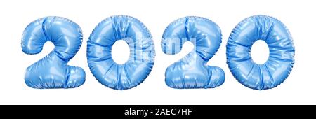 Weihnachten und ein glückliches neues Jahr 2020 Blue balloon Zahlen auf weißem Hintergrund. 3D-rendering Frohes Neues Jahr 2020 Logo Design. Stockfoto