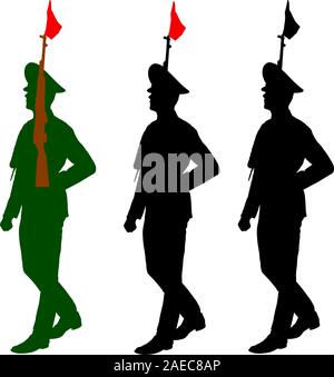 Silhouette Soldaten während einer Militärparade. Vector Illustration Stock Vektor