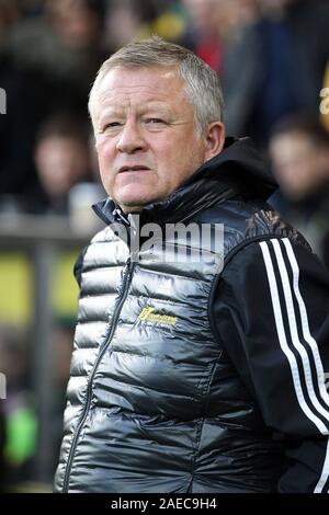 Norwich, UK. 08 Dez, 2019. Sheffield United managerÊChris Wilder während der Premier League Match zwischen Norwich City und Sheffield United an der Carrow Road am 8. Dezember 2019 in Norwich, England. (Foto von Mick Kearns/phcimages.com) Credit: PHC Images/Alamy leben Nachrichten Stockfoto