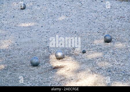 Close-up einige Kugeln einer Boule Spiel Stockfoto