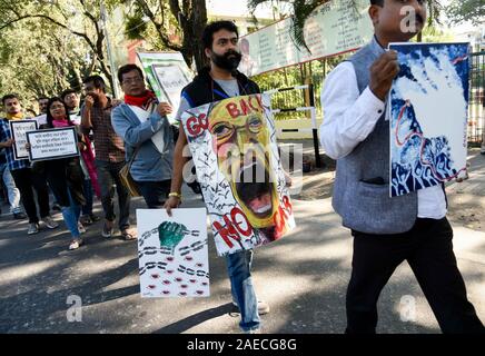 Assam, Indien. 08 Dez, 2019. Protest gegen die Staatsbürgerschaft Änderung Rechnung. Guwahati, Assam, Indien. Vom 8. Dezember 2019. Verschiedene Autoren und Künstler während eines Protestes über die Staatsbürgerschaft Amendment Bill, 2019 (Kabine) in Guwahati, am Sonntag, den 8. Dezember, 2019. Quelle: David Talukdar/Alamy leben Nachrichten Stockfoto