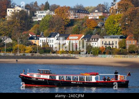 Hamburg, Hafen, Elbe, Wohnhäuser an der Elbe, unterhalb der Elbchaussee, Othmarschen, Hafenrundfahrt, Stockfoto