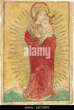 Madonna und Kind in einer Herrlichkeit steht auf einer Mondsichel; 1450/1460 Deutsch aus dem 15. Jahrhundert, Madonna und Kind in einer Herrlichkeit steht auf einer Mondsichel, 1450-1460 Stockfoto