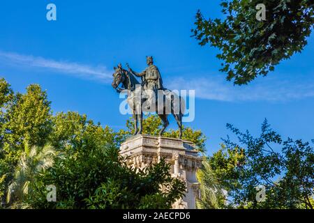 Christopher Columbus Monument, das sich in der Jardines de Murillo in Sevilla, Andalusien, Spanien, Europa. Stockfoto