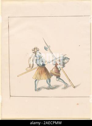 Eine deutsche Handschrift aus dem 16. Jahrhundert aus dem Jahr 1515, Teil von Freydal, zeigt Kämpfe zu Fuß in Ritterkämpfen für Kaiser Maximilian I., mit gepanzerten Figuren, Pferden, Lanzen und Turnieranlagen. Stockfoto