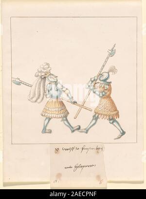 Bildhandschrift „Freydal, das Buch der Ritterkämpfe und Turnier Kaiser Maximilians I.“, Band III, 16. Jahrhundert, um 1515, Darstellung von Rittern in Fußkämpfen, Rüstungen, Turnierszenen und heraldischen Details. Stockfoto