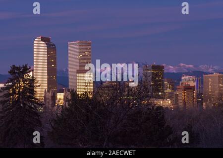 Downtown Denver Skyline First Light Stockfoto