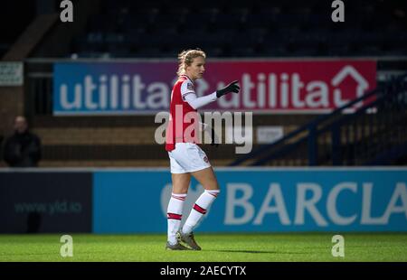 High Wycombe, UK. 08 Dez, 2019. Vivianne Miedema von Arsenal Frauen nach ihrer Mannschaften 3. Ziel zählen während der FAWSL Match zwischen Lesen Frauen und Arsenal Damen an Adams Park, High Wycombe, England am 8. Dezember 2019. Foto von Andy Rowland. Credit: PRiME Media Images/Alamy leben Nachrichten Stockfoto