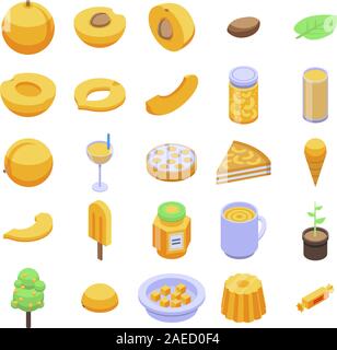 Aprikose Symbole gesetzt, isometrische Stil Stock Vektor