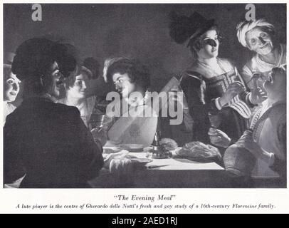 "Das Abendessen" von Gherardo delle Notti/Gerrit van Honthorst - Abendessen mit Lautenspieler, von 1619 bis 1620. Stockfoto