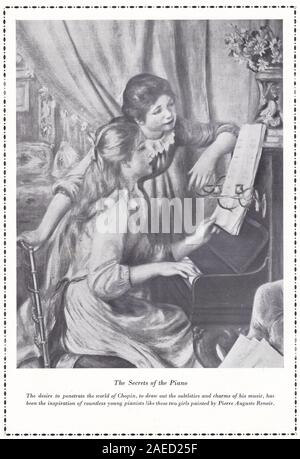 "Die Geheimnisse der Piano" / "Mädchen am Klavier" von Pierre Auguste Renoir. Junge Mädchen am Klavier. Stockfoto