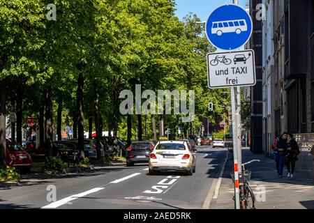 Düsseldorf, Umwelt Lane auf der Prinz-Georg-Straße, im Stadtteil Pempelfort, nur Taxis, Radfahrer, Busse und e-Autos sind erlaubt in t zu fahren Stockfoto
