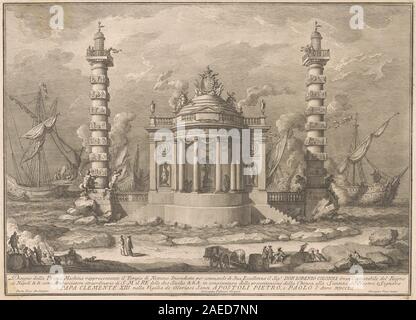 Giuseppe Vasi, nachdem Giuseppe Palazzi, nach Paolo Posi, das Prima Macchina für die Chinea von 1760 - Der Tempel des Neptun, 1760 Die Prima Macchina für die Chinea von 1760: Der Tempel von Neptun; 1760 Datum Stockfoto