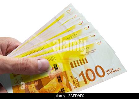 Hand, die israelischen Schekel. ILS. Geld in Israel Stockfoto