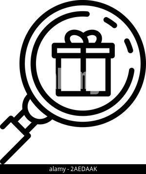 Geschenkbox Lupensymbol, outline Style Stock Vektor