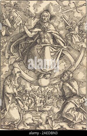 Gemälde, das das letzte Gericht darstellt, Christus, Engel, Heilige, verdammte Seelen, Himmel, Hölle, Gesten und dramatische Komposition. Zugeschrieben von Hans Baldung Grien, datiert 1505, illustriert die religiöse Erzählkunst der deutschen Renaissance des frühen 16. Jahrhunderts. Stockfoto