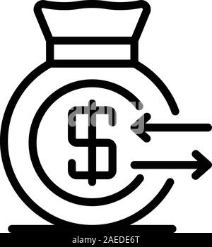 Beutel mit Münzen Pfeile Symbol, outline Style Stock Vektor