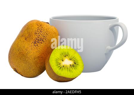 Warme kiwi Drink mit frischen kiwifruits, 3D-Rendering auf weißem Hintergrund Stockfoto