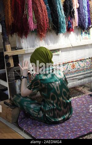 Teppich Workshop in Buchara in Usbekistan Stockfoto