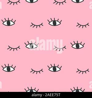 Hand gezeichnet und winking Augen doodles nahtlose Muster. Stock Vektor