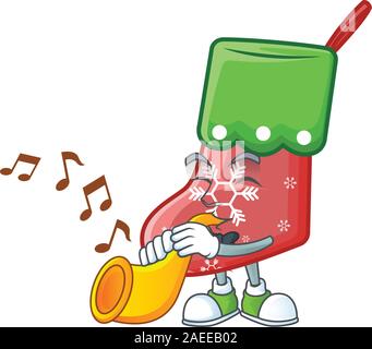 Super cooles santa Socken Zeichentrickfigur Leistung mit Trompete Stock Vektor