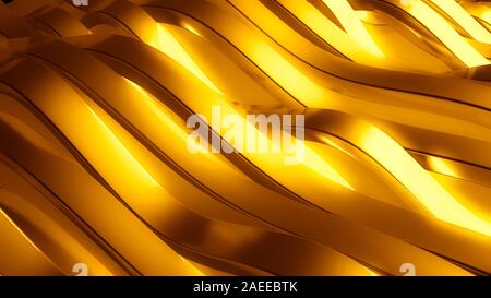 Golden schöne bunte 3D-Hintergrund mit glatten Linien und Wellen von Metall. 3D-Rendering, 3D-Darstellung. Stockfoto