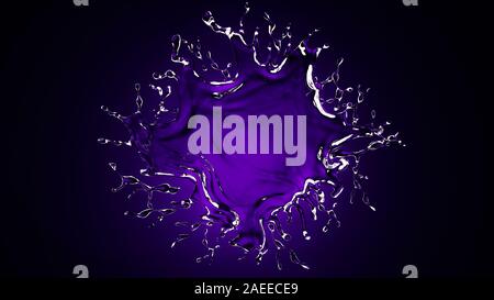 Isolierte Wasser mit Spritzern und Tropfen auf einem schwarzen Hintergrund. 3D-Rendering, 3D-Darstellung. Stockfoto