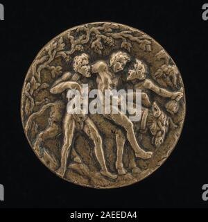 Dieses italienische Kunstwerk aus dem 16. Jahrhundert zeigt Silenus, die Satyrfigur, Gesten, Vorhänge, Gesichtsausdruck, Begleitfiguren, Komposition und mythologische Erzählung, die klassische Themen der Renaissance widerspiegelt. Stockfoto