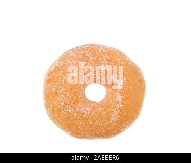 Ansicht von oben ein Kuchen Donut mit Zucker Beschichtung, auf weißem Hintergrund. Stockfoto