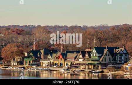 Philadelphia, Pennsylvania - November 26, 2019: Boathouse Row in Fairmount Park, Philadelphia, Pennsylvania Stockfoto