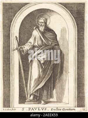 Eine Radierung von Jacques Callot, die den Heiligen Paulus darstellt, mit Gesten, Haltung, Kleidung und religiösen Attributen. erstellt zwischen 1608 und 1611. Stockfoto