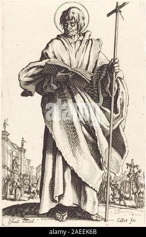 Eine Radierung von Jacques Callot, die den Heiligen Philipp darstellt, mit Gesten, Haltung, Kleidung und religiösen Attributen. veröffentlicht im Jahr 1631. Stockfoto