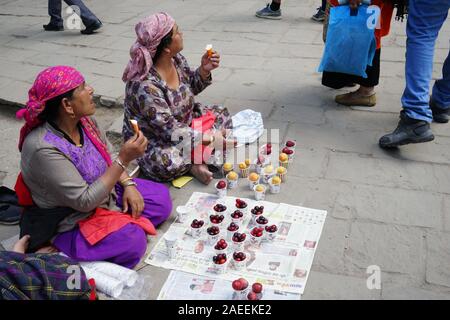 Cherry Plum Aprikose Frucht Anbieter Eis essen, Manali, Himachal Pradesh, Indien, Asien Stockfoto