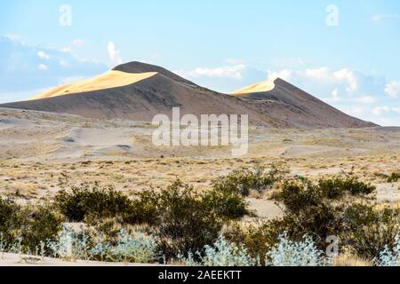 Goldenes Licht auf Kelso Sanddünen bei Sonnenuntergang in der Mojave-wüste, Mojave National Preserve, Kalifornien, USA Stockfoto