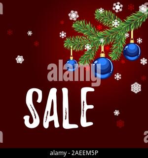 Weihnachten Verkauf Banner mit blauen Verzierungen auf dem roten Hintergrund Stock Vektor