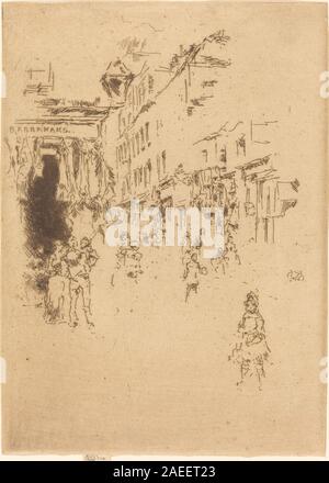 Cutler Street, Hounsditch von James McNeill Whistler, 1887, zeigt eine Straßenszene in London, die urbane Architektur, Straßenaktivität und tonale Harmonie betont. Das Gemälde spiegelt Whistlers Ansatz zum Stadtbild und zur Komposition des späten 19. Jahrhunderts wider. Stockfoto