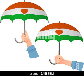 Niger Flagge Regenschirm. Das Konzept der sozialen Sicherheit. Nationalflagge von Niger Vector Illustration Stock Vektor