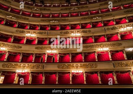 Weltberühmte Mailänder Scala (Teatro alla Scala, 1778) - eine Oper in Mailand. Stockfoto