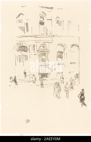 James McNeill Whistlers „Victoria Club“ (1879–1887) zeigt eine soziale Szene im Inneren mit Figuren, die sich mit Freizeitaktivitäten beschäftigen, und hebt Komposition, Beleuchtung und die tonale Subtilität hervor, die für seine figurativen Innenräume des späten 19. Jahrhunderts charakteristisch ist. Stockfoto