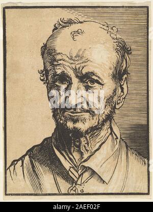 Ein Kunstwerk von Jan Lievens, das einen Glatzen Mann als Büste darstellt und sich auf Kopf- und Gesichtszüge konzentriert. Der Titel erfasst den Betreff und die Art der Arbeit. Stockfoto