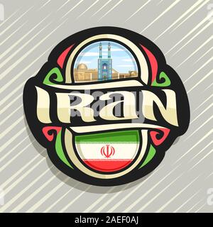 Vektor logo für Iran Land, Kühlschrank Magnet mit iranischen Staat Flagge, original brush Schrift für Wort Iran und Nationalen Iranischen Symbol - berühmte Blaue J Stock Vektor